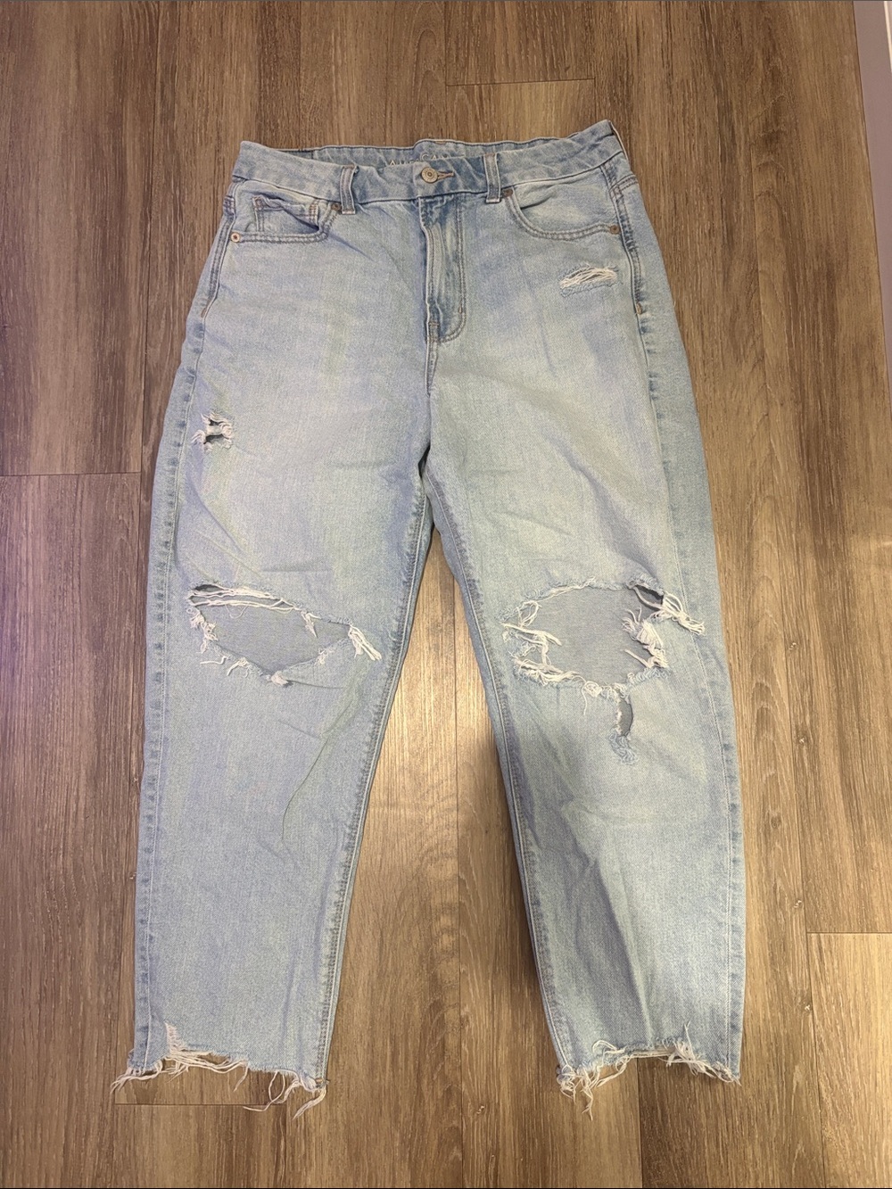 American Eagle Outfitters Light Blue Distressed Curvy Mom Jeans